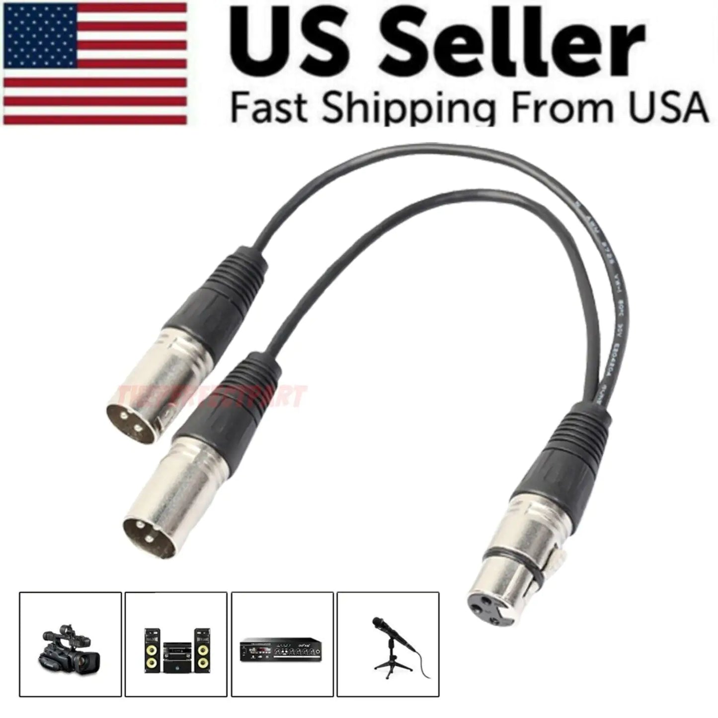 3Pin XLR Female to Dual Male Y-Splitter Mic Cable USA