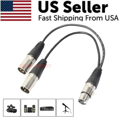 3Pin XLR Female to Dual Male Y-Splitter Mic Cable USA