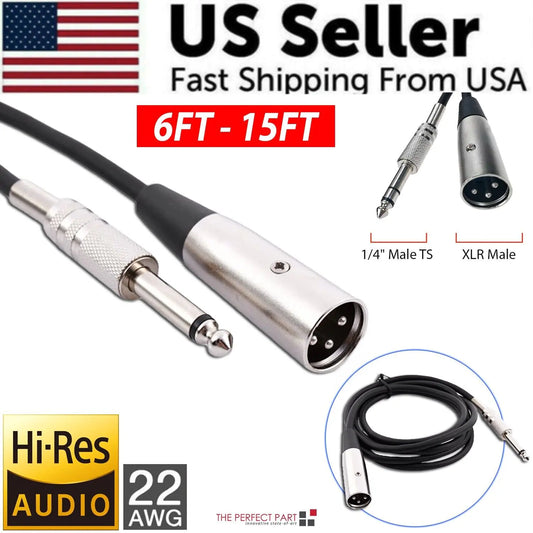 XLR 3-Pin Male To 1/4" TS Cable Shielded